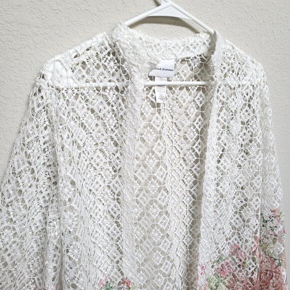 Alfred Dunner White Floral Lace Open Cardigan Sweater Womens  Size S Cover up - Picture 7 of 10